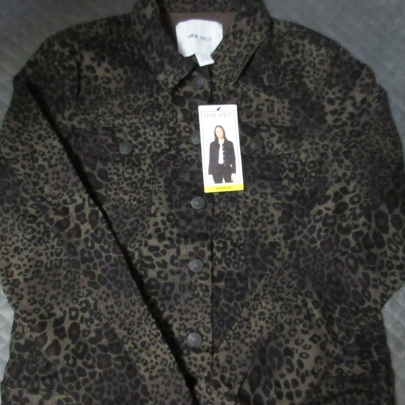 Nine West Leopard Print Denim Jacket Medium - Picture 10 of 16